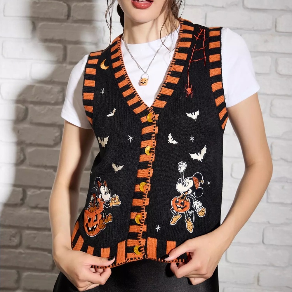 Disney‎ Mickey Mouse & Minnie Mouse Pumpkin Sweater Vest Halloween